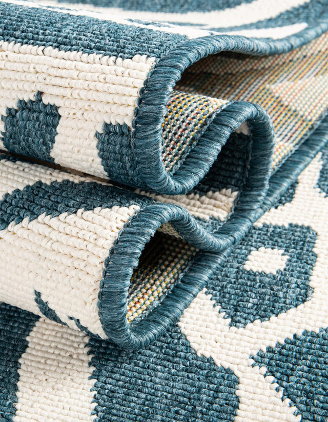 Navy Blue and Ivory 7' 10 x 7' 10 Outdoor Safari Square Area Rug Weather Resistant for Patio, Deck, Terrace, Balcony, Porch Animal Print Wildlife Nature Carpet for Sale at Rug Engine