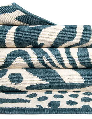 Navy Blue and Ivory 7' 10 x 7' 10 Outdoor Safari Square Area Rug Weather Resistant for Patio, Deck, Terrace, Balcony, Porch Animal Print Wildlife Nature Carpet for Sale at Rug Engine