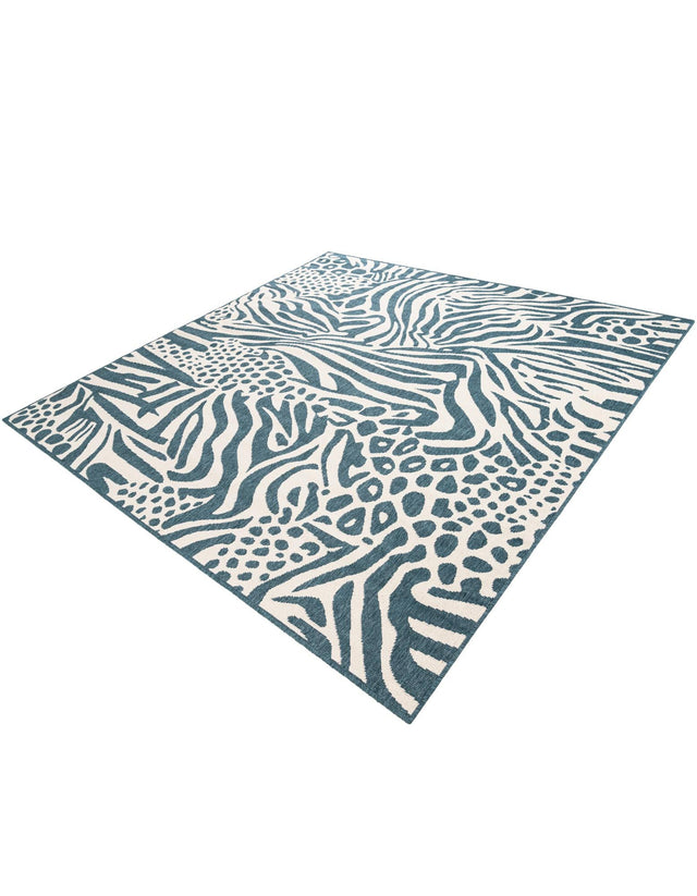 Navy Blue and Ivory 7' 10 x 7' 10 Outdoor Safari Square Area Rug Weather Resistant for Patio, Deck, Terrace, Balcony, Porch Animal Print Wildlife Nature Carpet for Sale at Rug Engine