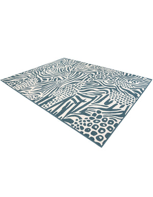 Navy Blue and Ivory 7' 10 x 10' Outdoor Safari Rectangle Area Rug Weather Resistant for Patio, Deck, Terrace, Balcony, Porch Animal Print Wildlife Nature Carpet for Sale at Rug Engine