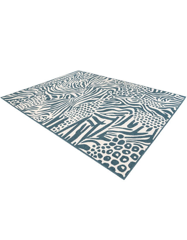Navy Blue and Ivory 7' 10 x 10' Outdoor Safari Rectangle Area Rug Weather Resistant for Patio, Deck, Terrace, Balcony, Porch Animal Print Wildlife Nature Carpet for Sale at Rug Engine