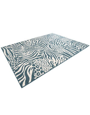 Navy Blue and Ivory 7' 10 x 10' Outdoor Safari Rectangle Area Rug Weather Resistant for Patio, Deck, Terrace, Balcony, Porch Animal Print Wildlife Nature Carpet for Sale at Rug Engine