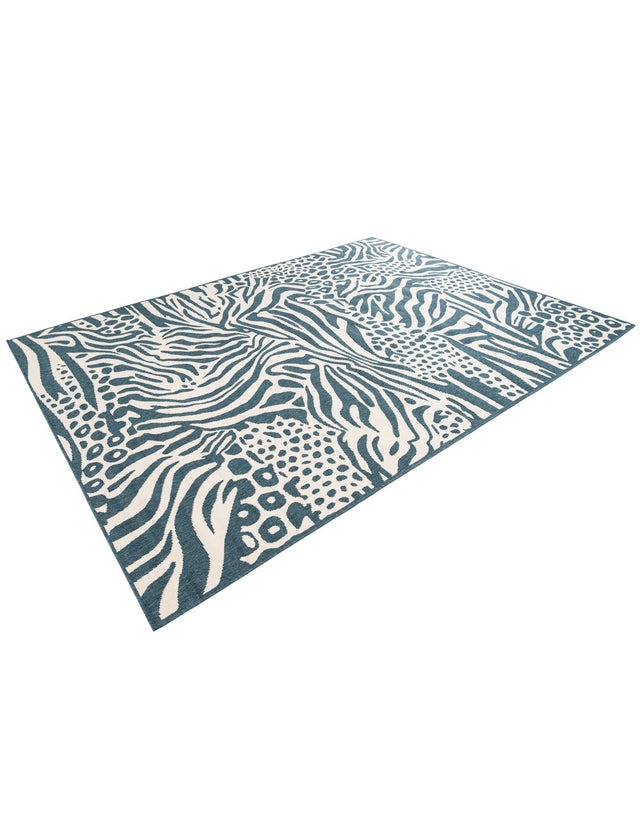 Navy Blue and Ivory 7' 10 x 10' Outdoor Safari Rectangle Area Rug Weather Resistant for Patio, Deck, Terrace, Balcony, Porch Animal Print Wildlife Nature Carpet for Sale at Rug Engine