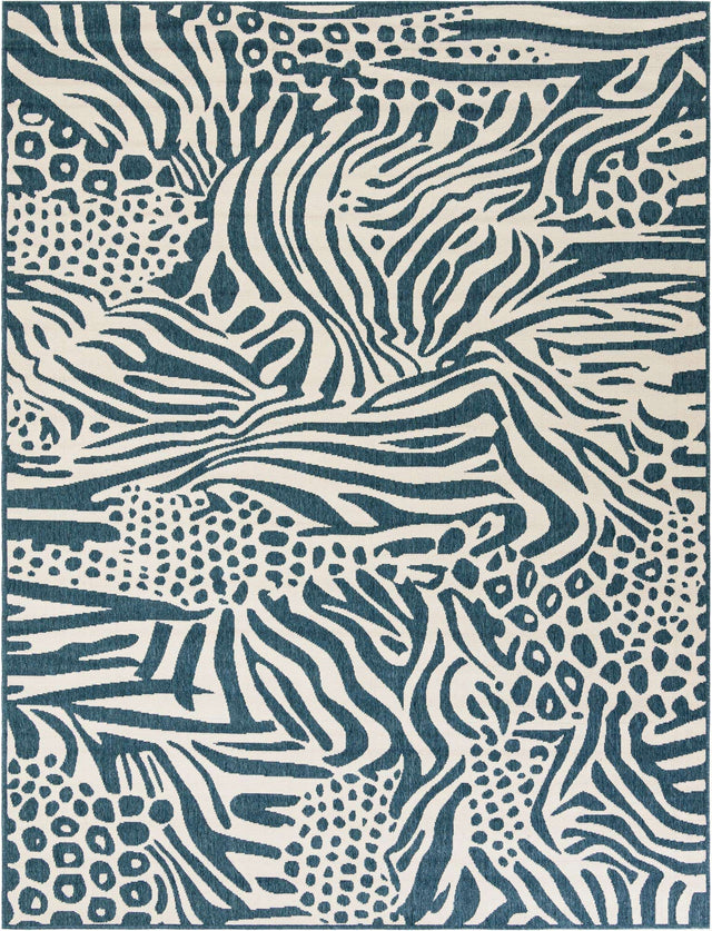 Navy Blue and Ivory 7' 10 x 10' Outdoor Safari Rectangle Area Rug Weather Resistant for Patio, Deck, Terrace, Balcony, Porch Animal Print Wildlife Nature Carpet for Sale at Rug Engine