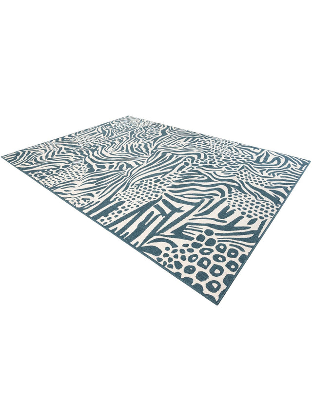 Navy Blue and Ivory 9' x 12' Outdoor Safari Rectangle Area Rug Weather Resistant for Patio, Deck, Terrace, Balcony, Porch Animal Print Wildlife Nature Carpet for Sale at Rug Engine