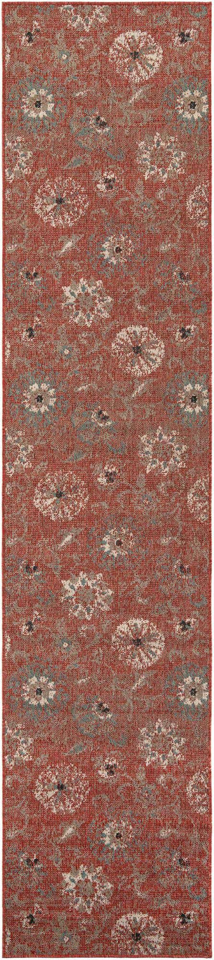 Terracotta 2' 7 x 12' Outdoor Botanical Runner Area Rug Weather Resistant for Patio, Deck, Terrace, Balcony, Porch Polypropylene Garden Floral Tropical Carpet for Sale at Rug Engine