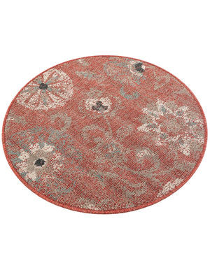 Terracotta 3' 1 x 3' 1 Outdoor Botanical Round Area Rug Weather Resistant for Patio, Deck, Terrace, Balcony, Porch Polypropylene Garden Floral Tropical Carpet for Sale at Rug Engine