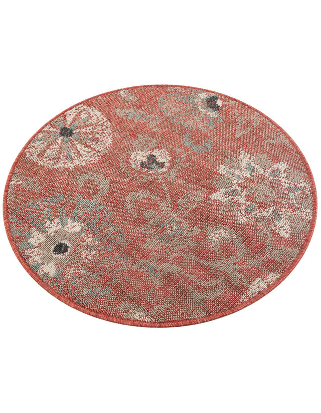 Terracotta 3' 1 x 3' 1 Outdoor Botanical Round Area Rug Weather Resistant for Patio, Deck, Terrace, Balcony, Porch Polypropylene Garden Floral Tropical Carpet for Sale at Rug Engine