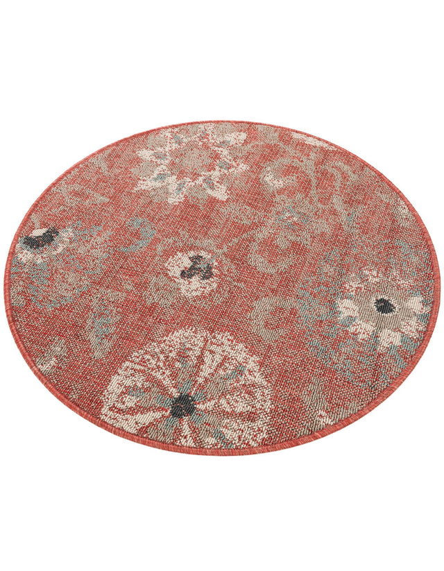 Terracotta 3' 1 x 3' 1 Outdoor Botanical Round Area Rug Weather Resistant for Patio, Deck, Terrace, Balcony, Porch Polypropylene Garden Floral Tropical Carpet for Sale at Rug Engine