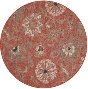 Terracotta 4' 1 x 4' 1 Outdoor Botanical Round Area Rug Weather Resistant for Patio, Deck, Terrace, Balcony, Porch Polypropylene Garden Floral Tropical Carpet for Sale at Rug Engine