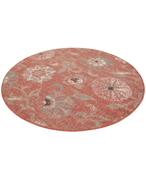 Terracotta 5' 1 x 5' 1 Outdoor Botanical Round Area Rug Weather Resistant for Patio, Deck, Terrace, Balcony, Porch Polypropylene Garden Floral Tropical Carpet for Sale at Rug Engine