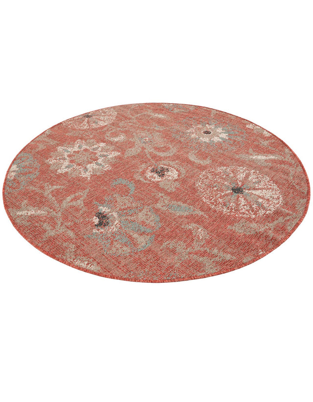Terracotta 5' 1 x 5' 1 Outdoor Botanical Round Area Rug Weather Resistant for Patio, Deck, Terrace, Balcony, Porch Polypropylene Garden Floral Tropical Carpet for Sale at Rug Engine