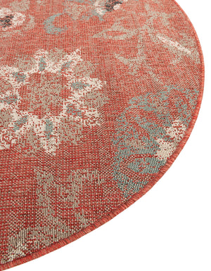 Terracotta 7' 10 x 7' 10 Outdoor Botanical Round Area Rug Weather Resistant for Patio, Deck, Terrace, Balcony, Porch Polypropylene Garden Floral Tropical Carpet for Sale at Rug Engine