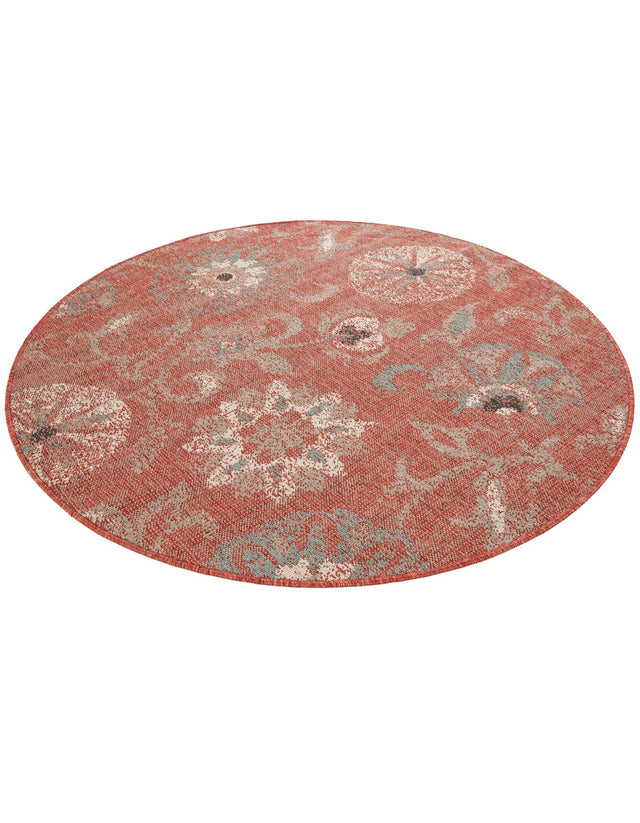 Terracotta 5' 1 x 5' 1 Outdoor Botanical Round Area Rug Weather Resistant for Patio, Deck, Terrace, Balcony, Porch Polypropylene Garden Floral Tropical Carpet for Sale at Rug Engine