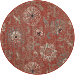 Terracotta 5' 1 x 5' 1 Outdoor Botanical Round Area Rug Weather Resistant for Patio, Deck, Terrace, Balcony, Porch Polypropylene Garden Floral Tropical Carpet for Sale at Rug Engine