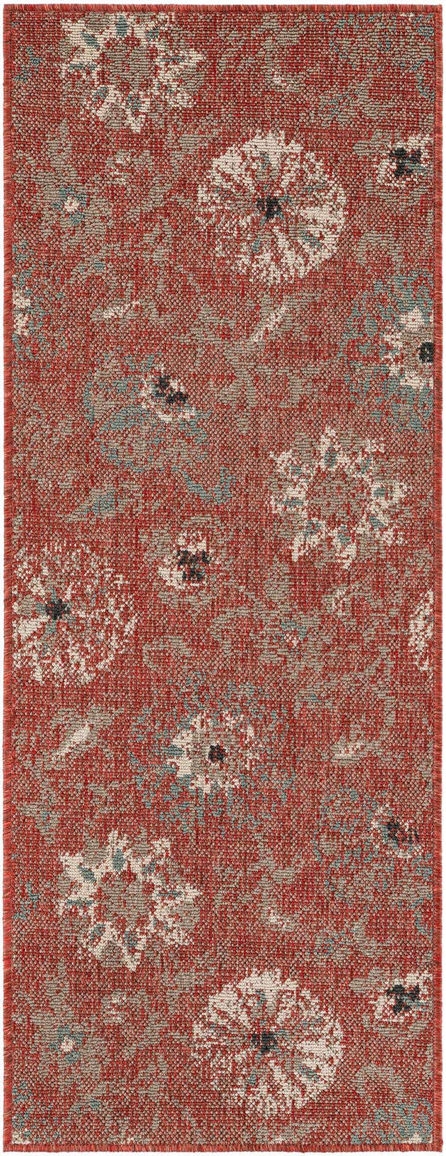 Terracotta 2' x 5' 1 Outdoor Botanical Runner Area Rug Weather Resistant for Patio, Deck, Terrace, Balcony, Porch Polypropylene Garden Floral Tropical Carpet for Sale at Rug Engine