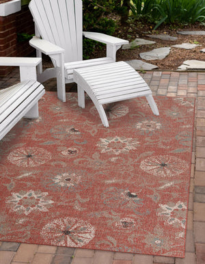 Terracotta 2' x 3' 1 Outdoor Botanical Rectangle Area Rug Weather Resistant for Patio, Deck, Terrace, Balcony, Porch Polypropylene Garden Floral Tropical Carpet for Sale at Rug Engine
