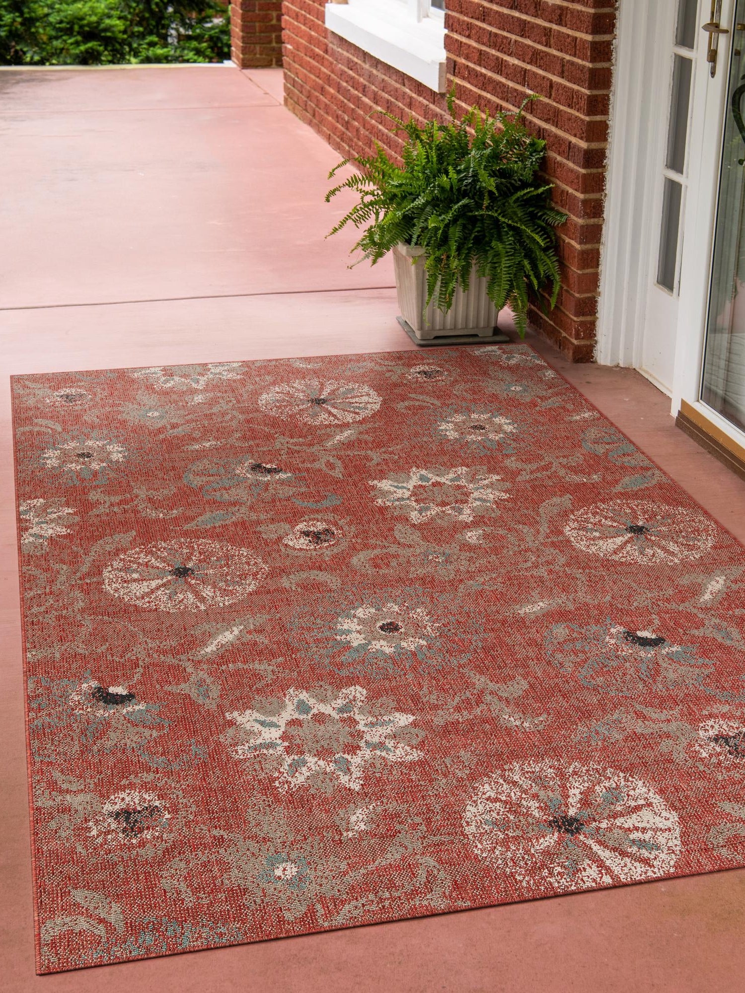 Terracotta 5' 1 x 8' Outdoor Botanical Rectangle Area Rug Weather Resistant for Patio, Deck, Terrace, Balcony, Porch Polypropylene Garden Floral Tropical Carpet for Sale at Rug Engine