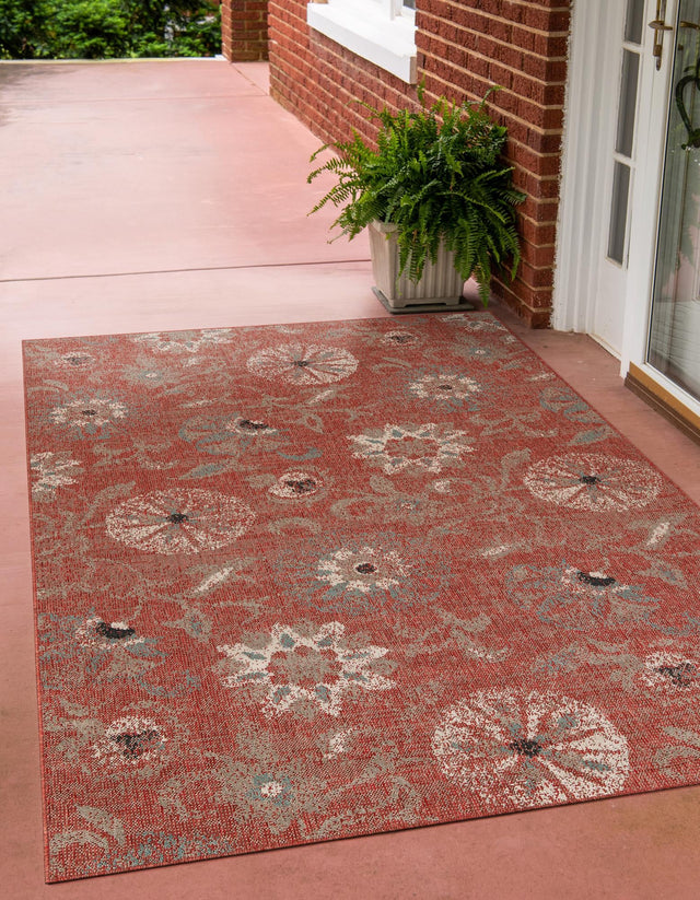 Terracotta 5' 1 x 8' Outdoor Botanical Rectangle Area Rug Weather Resistant for Patio, Deck, Terrace, Balcony, Porch Polypropylene Garden Floral Tropical Carpet for Sale at Rug Engine