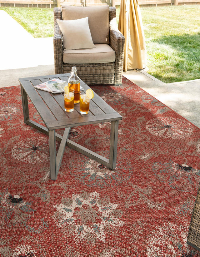 Terracotta 7' 10 x 10' Outdoor Botanical Rectangle Area Rug Weather Resistant for Patio, Deck, Terrace, Balcony, Porch Polypropylene Garden Floral Tropical Carpet for Sale at Rug Engine