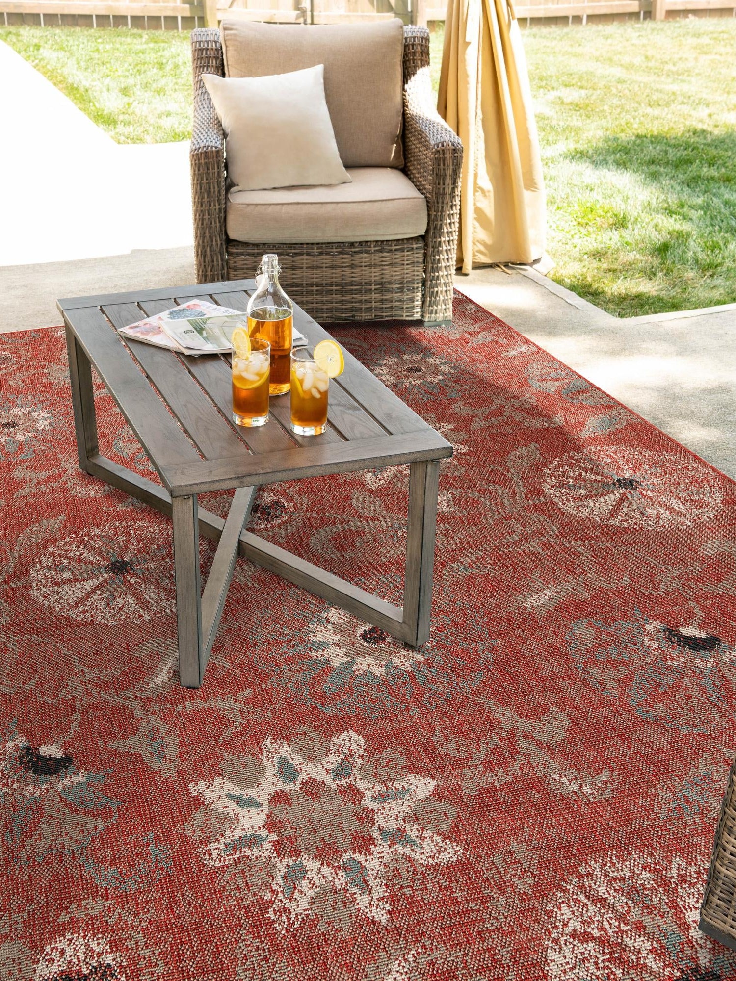 Terracotta 9' x 12' Outdoor Botanical Rectangle Area Rug Weather Resistant for Patio, Deck, Terrace, Balcony, Porch Polypropylene Garden Floral Tropical Carpet for Sale at Rug Engine