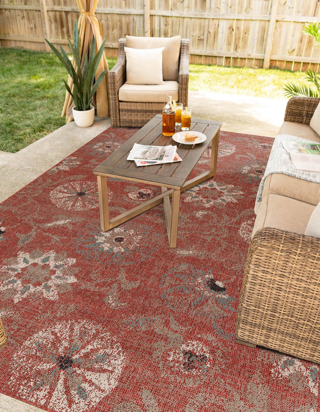 Terracotta 7' 10 x 10' Outdoor Botanical Rectangle Area Rug Weather Resistant for Patio, Deck, Terrace, Balcony, Porch Polypropylene Garden Floral Tropical Carpet for Sale at Rug Engine
