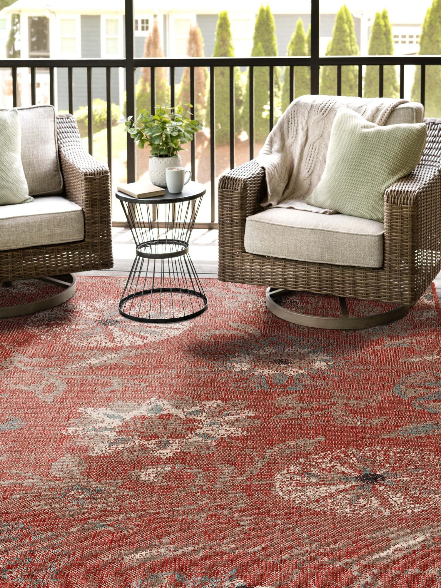 Terracotta 9' x 12' Outdoor Botanical Rectangle Area Rug Weather Resistant for Patio, Deck, Terrace, Balcony, Porch Polypropylene Garden Floral Tropical Carpet for Sale at Rug Engine