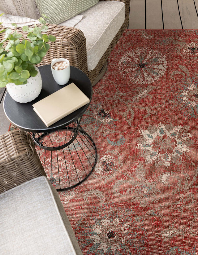 Terracotta 4' 1 x 6' 1 Outdoor Botanical Rectangle Area Rug Weather Resistant for Patio, Deck, Terrace, Balcony, Porch Polypropylene Garden Floral Tropical Carpet for Sale at Rug Engine