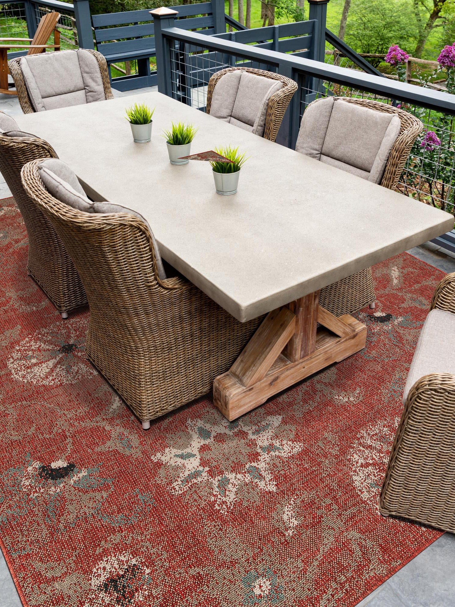 Terracotta 4' 1 x 6' 1 Outdoor Botanical Rectangle Area Rug Weather Resistant for Patio, Deck, Terrace, Balcony, Porch Polypropylene Garden Floral Tropical Carpet for Sale at Rug Engine