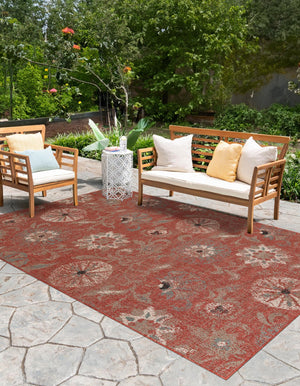 Terracotta 6' 1 x 9' Outdoor Botanical Rectangle Area Rug Weather Resistant for Patio, Deck, Terrace, Balcony, Porch Polypropylene Garden Floral Tropical Carpet for Sale at Rug Engine