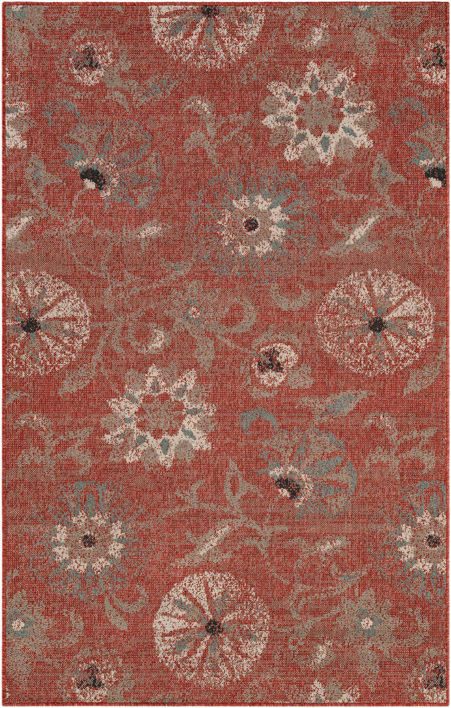 Terracotta 5' 1 x 8' Outdoor Botanical Rectangle Area Rug Weather Resistant for Patio, Deck, Terrace, Balcony, Porch Polypropylene Garden Floral Tropical Carpet for Sale at Rug Engine