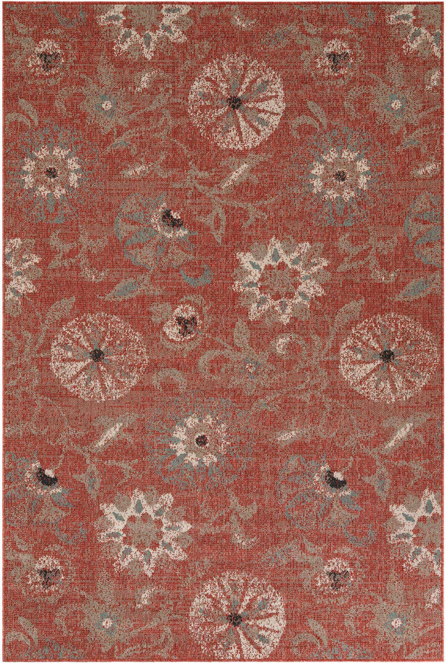 Terracotta 6' 1 x 9' Outdoor Botanical Rectangle Area Rug Weather Resistant for Patio, Deck, Terrace, Balcony, Porch Polypropylene Garden Floral Tropical Carpet for Sale at Rug Engine