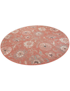 Terracotta 7' 10 x 7' 10 Outdoor Botanical Round Area Rug Weather Resistant for Patio, Deck, Terrace, Balcony, Porch Polypropylene Garden Floral Tropical Carpet for Sale at Rug Engine
