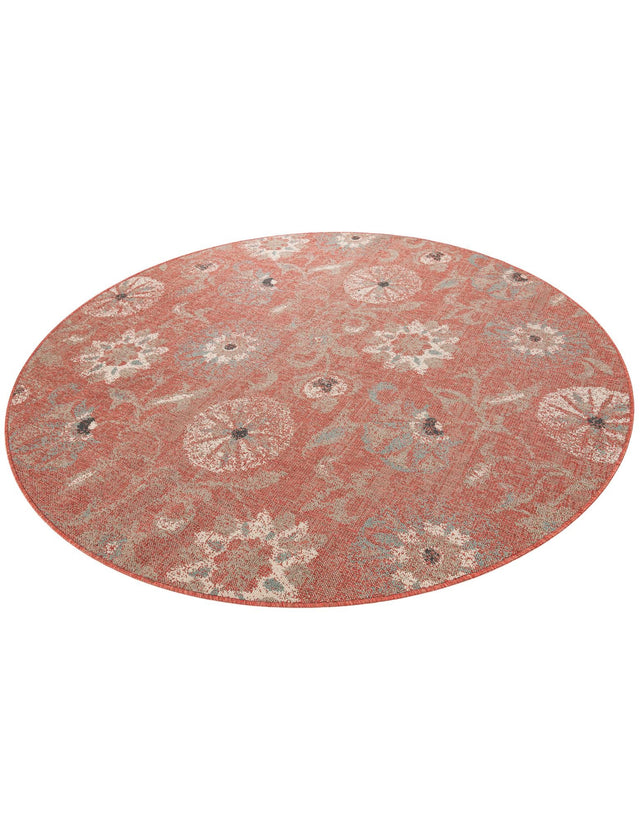 Terracotta 7' 10 x 7' 10 Outdoor Botanical Round Area Rug Weather Resistant for Patio, Deck, Terrace, Balcony, Porch Polypropylene Garden Floral Tropical Carpet for Sale at Rug Engine