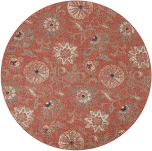 Terracotta 7' 10 x 7' 10 Outdoor Botanical Round Area Rug Weather Resistant for Patio, Deck, Terrace, Balcony, Porch Polypropylene Garden Floral Tropical Carpet for Sale at Rug Engine