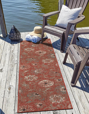 Terracotta 2' 7 x 10' Outdoor Botanical Runner Area Rug Weather Resistant for Patio, Deck, Terrace, Balcony, Porch Polypropylene Garden Floral Tropical Carpet for Sale at Rug Engine
