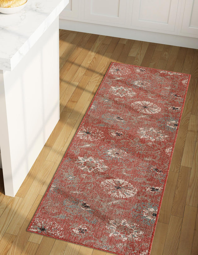 Terracotta 2' 7 x 12' Outdoor Botanical Runner Area Rug Weather Resistant for Patio, Deck, Terrace, Balcony, Porch Polypropylene Garden Floral Tropical Carpet for Sale at Rug Engine
