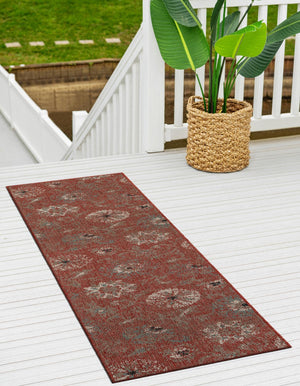 Terracotta 2' x 6' 1 Outdoor Botanical Runner Area Rug Weather Resistant for Patio, Deck, Terrace, Balcony, Porch Polypropylene Garden Floral Tropical Carpet for Sale at Rug Engine