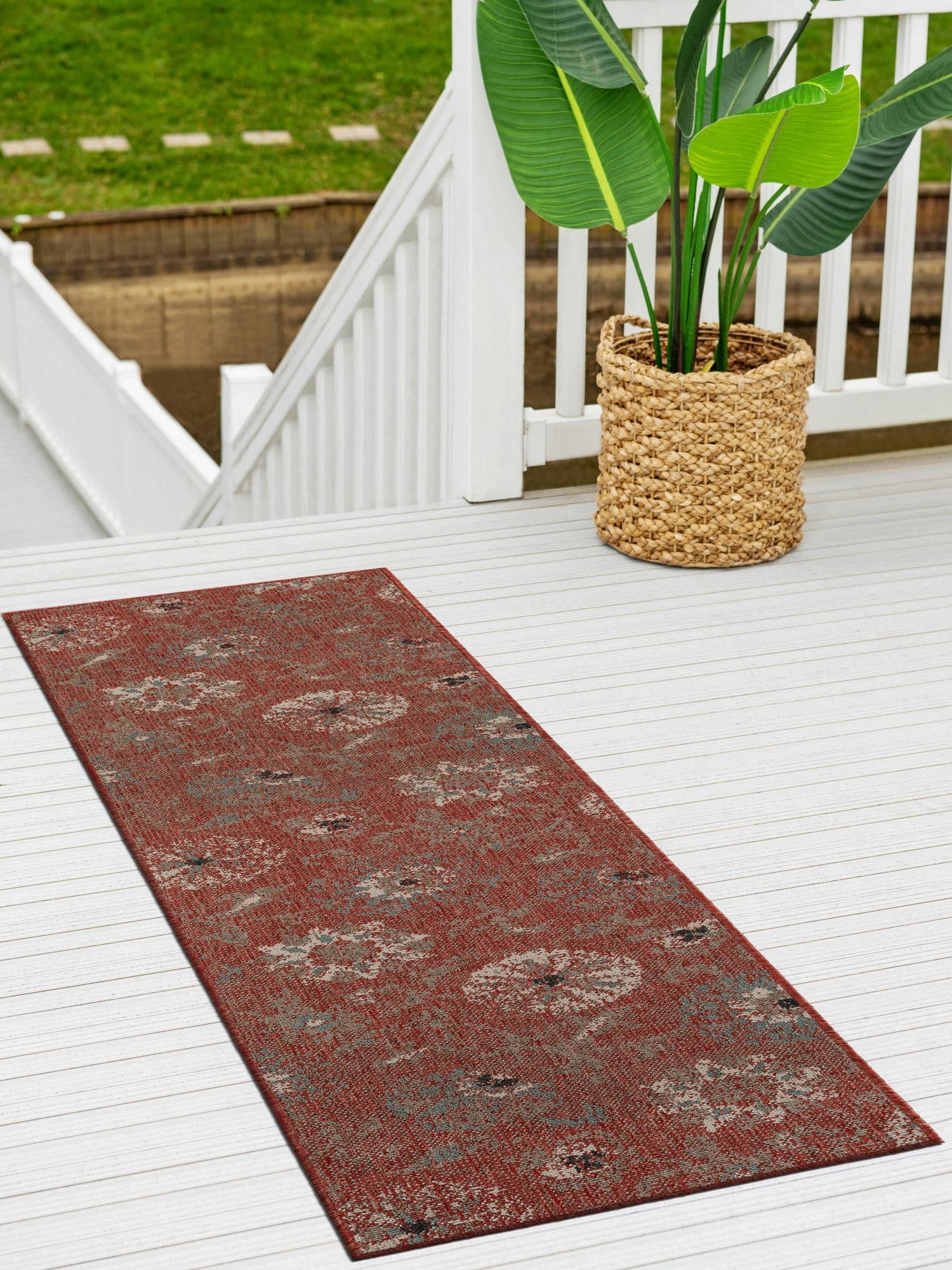 Terracotta 2' x 5' 1 Outdoor Botanical Runner Area Rug Weather Resistant for Patio, Deck, Terrace, Balcony, Porch Polypropylene Garden Floral Tropical Carpet for Sale at Rug Engine
