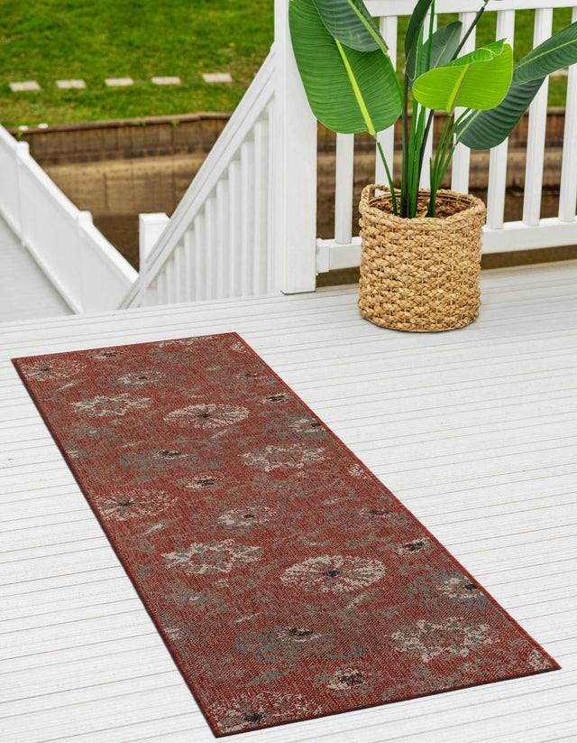 Terracotta 2' 7 x 12' Outdoor Botanical Runner Area Rug Weather Resistant for Patio, Deck, Terrace, Balcony, Porch Polypropylene Garden Floral Tropical Carpet for Sale at Rug Engine