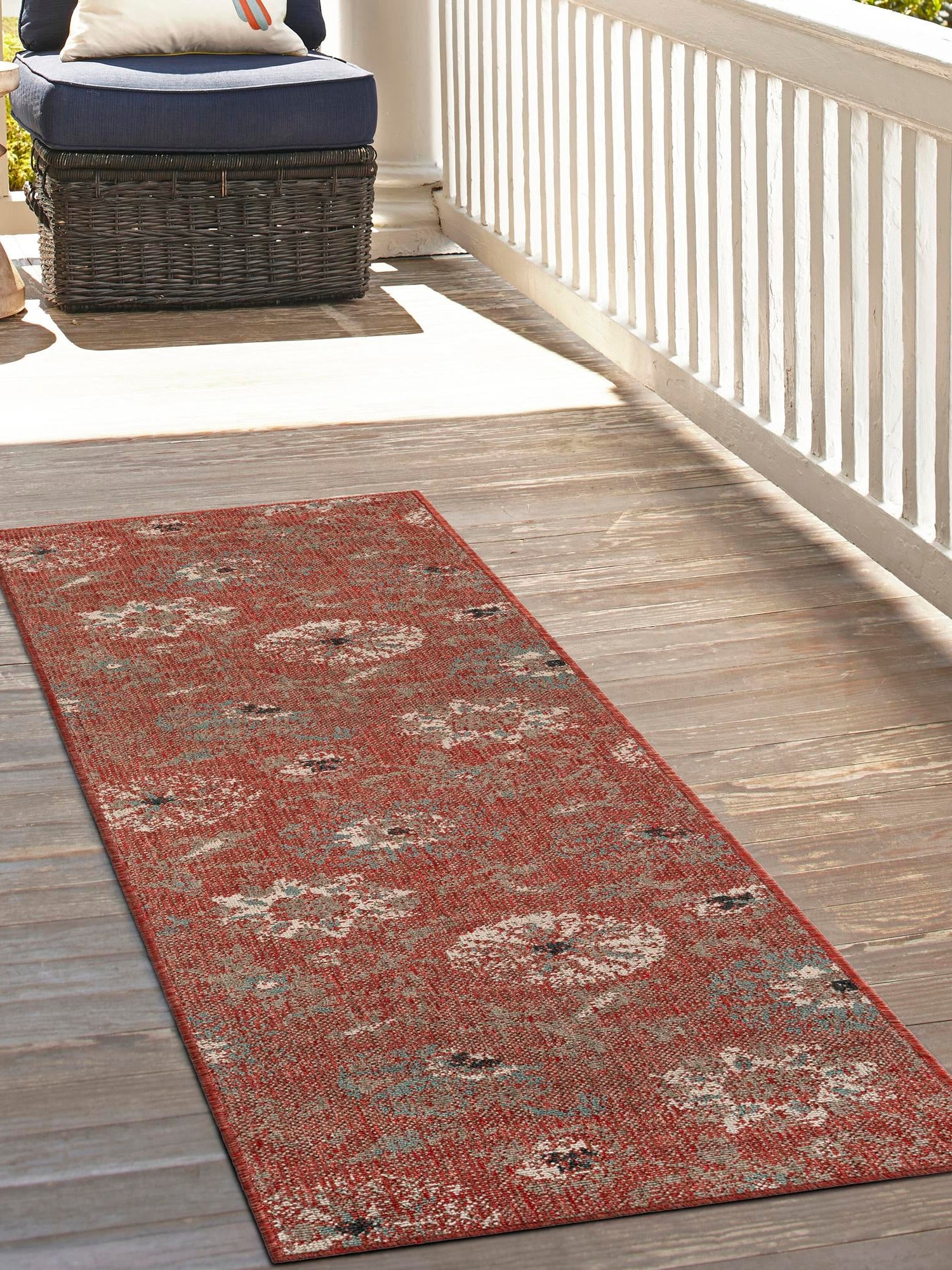 Terracotta 2' 7 x 12' Outdoor Botanical Runner Area Rug Weather Resistant for Patio, Deck, Terrace, Balcony, Porch Polypropylene Garden Floral Tropical Carpet for Sale at Rug Engine