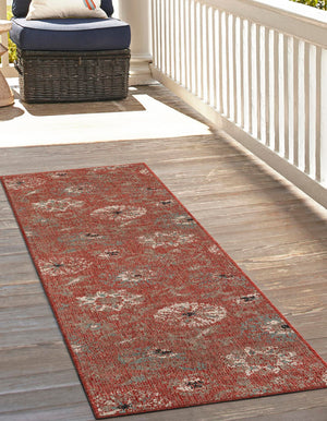 Terracotta 2' 7 x 10' Outdoor Botanical Runner Area Rug Weather Resistant for Patio, Deck, Terrace, Balcony, Porch Polypropylene Garden Floral Tropical Carpet for Sale at Rug Engine