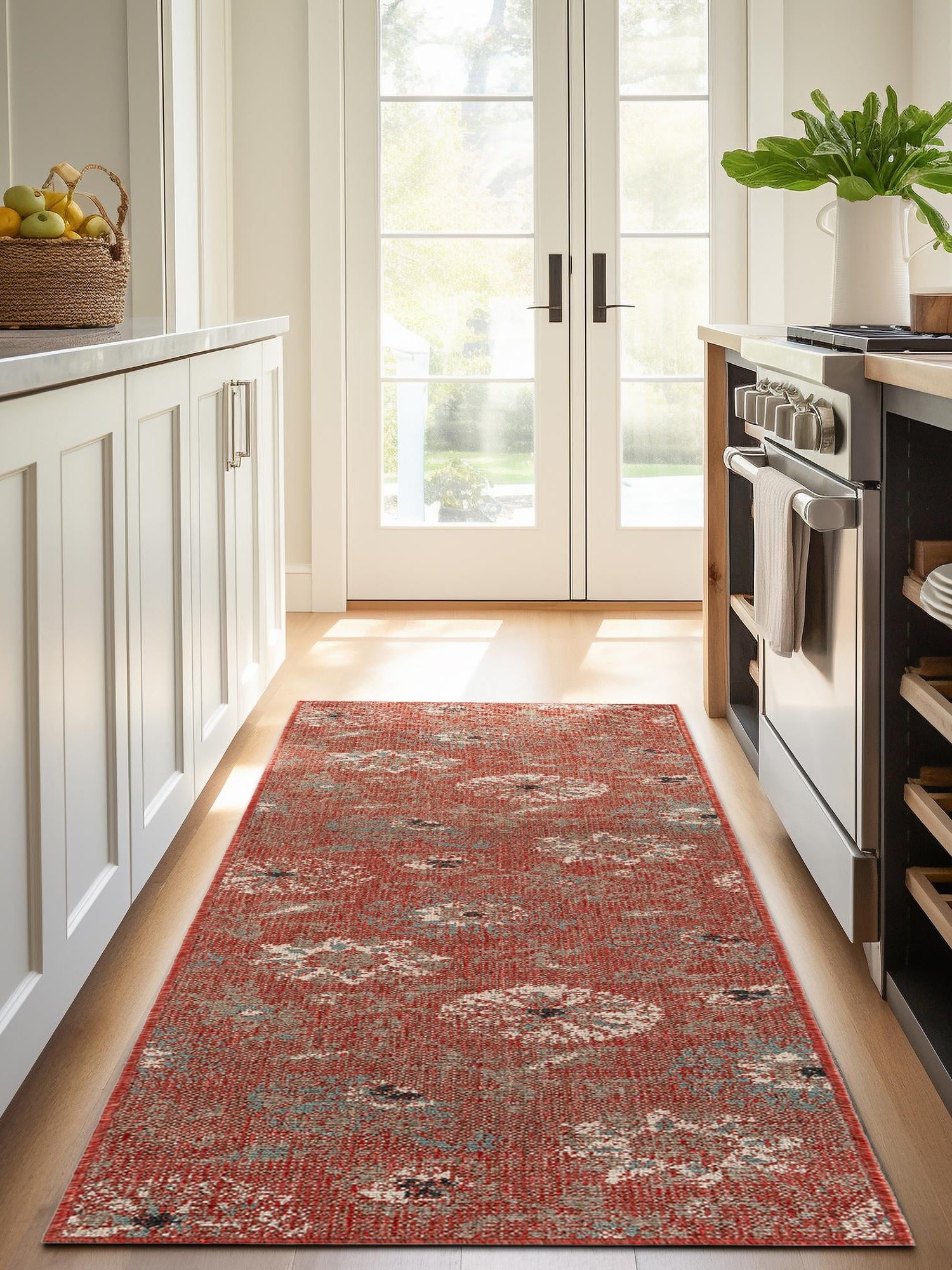 Terracotta 2' 7 x 12' Outdoor Botanical Runner Area Rug Weather Resistant for Patio, Deck, Terrace, Balcony, Porch Polypropylene Garden Floral Tropical Carpet for Sale at Rug Engine