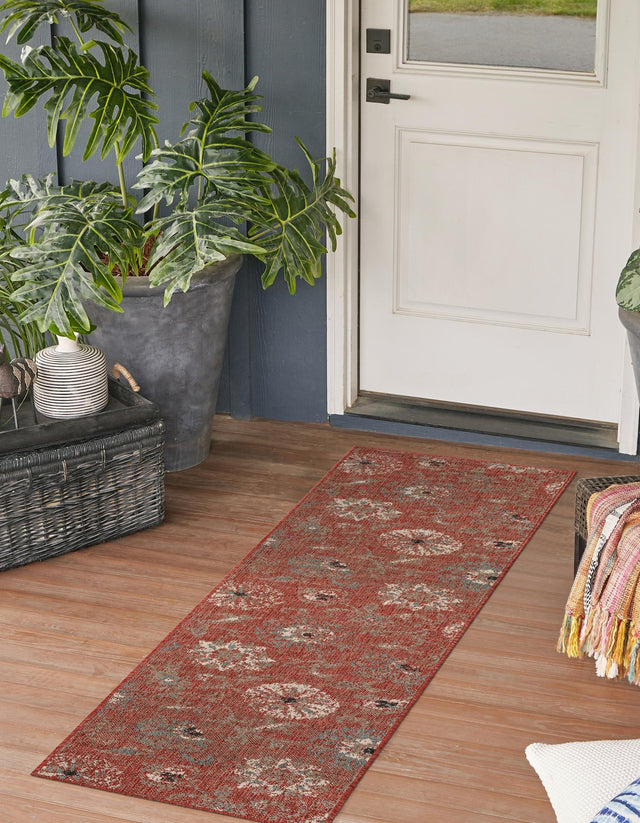 Terracotta 2' x 8' Outdoor Botanical Runner Area Rug Weather Resistant for Patio, Deck, Terrace, Balcony, Porch Polypropylene Garden Floral Tropical Carpet for Sale at Rug Engine