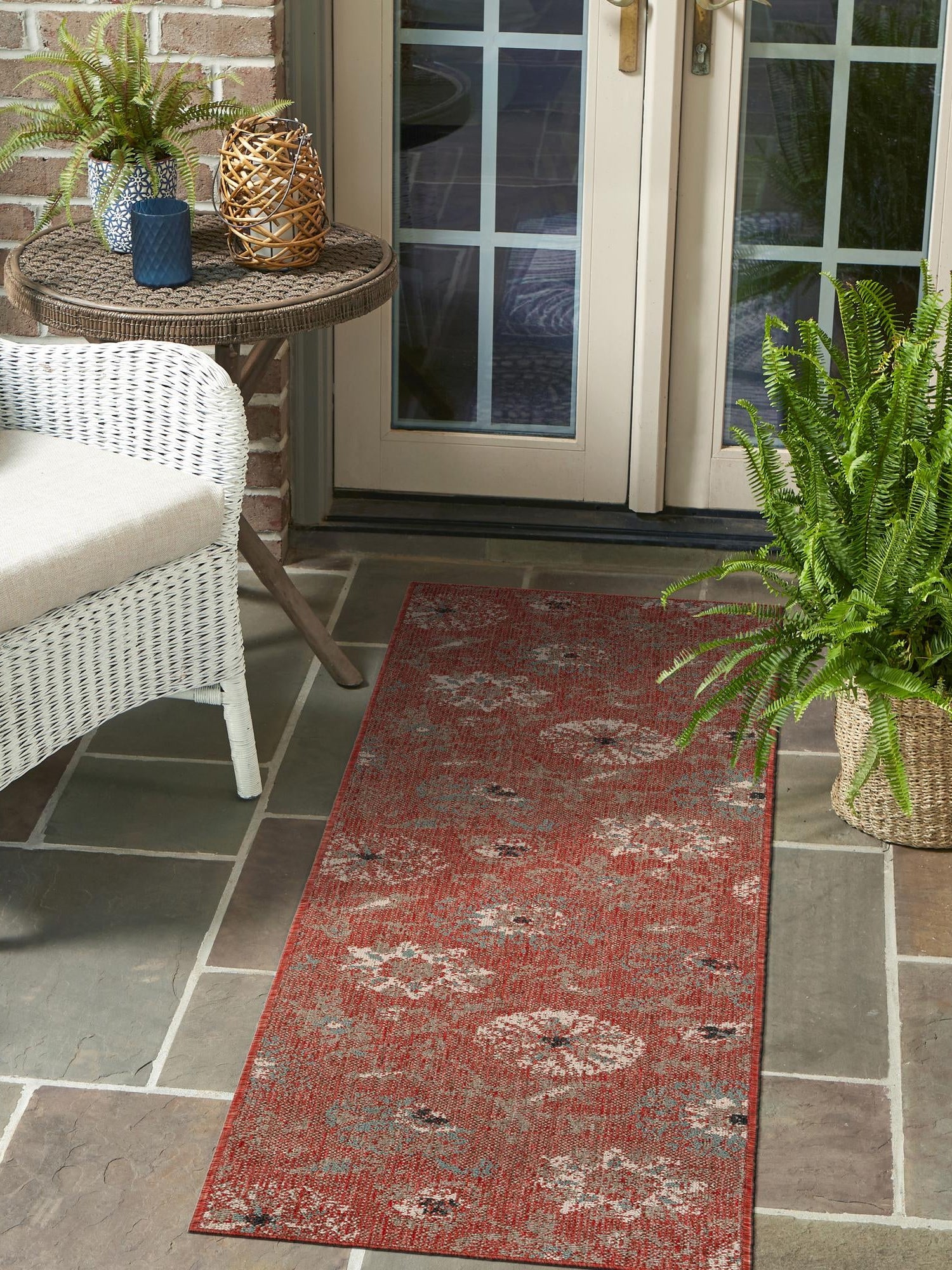 Terracotta 2' 7 x 12' Outdoor Botanical Runner Area Rug Weather Resistant for Patio, Deck, Terrace, Balcony, Porch Polypropylene Garden Floral Tropical Carpet for Sale at Rug Engine