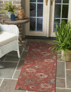 Terracotta 2' 7 x 10' Outdoor Botanical Runner Area Rug Weather Resistant for Patio, Deck, Terrace, Balcony, Porch Polypropylene Garden Floral Tropical Carpet for Sale at Rug Engine