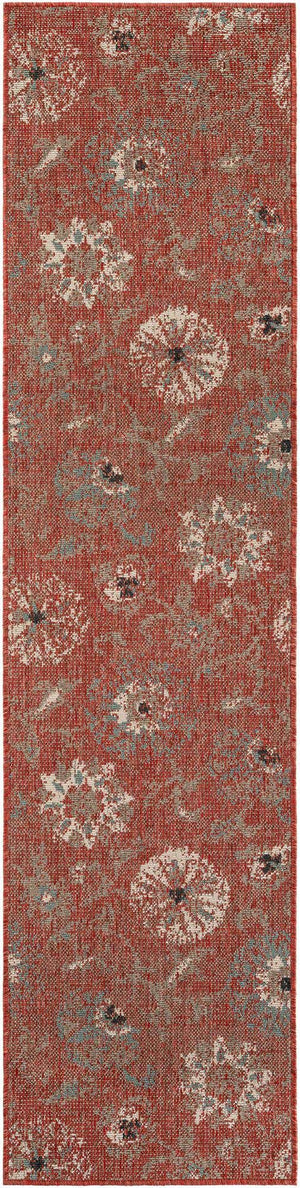 Terracotta 2' x 8' Outdoor Botanical Runner Area Rug Weather Resistant for Patio, Deck, Terrace, Balcony, Porch Polypropylene Garden Floral Tropical Carpet for Sale at Rug Engine