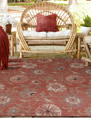 Terracotta 7' 10 x 7' 10 Outdoor Botanical Square Area Rug Weather Resistant for Patio, Deck, Terrace, Balcony, Porch Polypropylene Garden Floral Tropical Carpet for Sale at Rug Engine