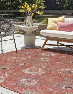 Terracotta 7' 10 x 7' 10 Outdoor Botanical Square Area Rug Weather Resistant for Patio, Deck, Terrace, Balcony, Porch Polypropylene Garden Floral Tropical Carpet for Sale at Rug Engine