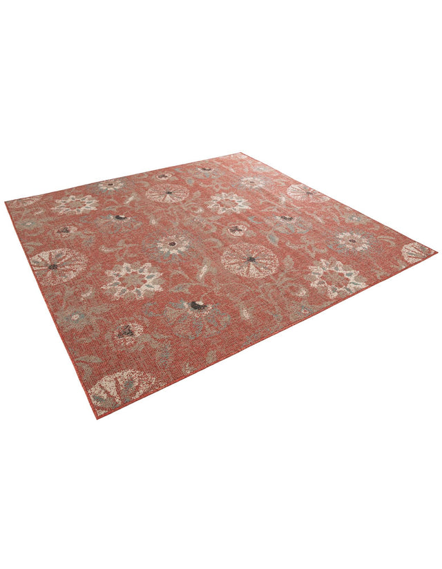 Terracotta 7' 10 x 7' 10 Outdoor Botanical Square Area Rug Weather Resistant for Patio, Deck, Terrace, Balcony, Porch Polypropylene Garden Floral Tropical Carpet for Sale at Rug Engine